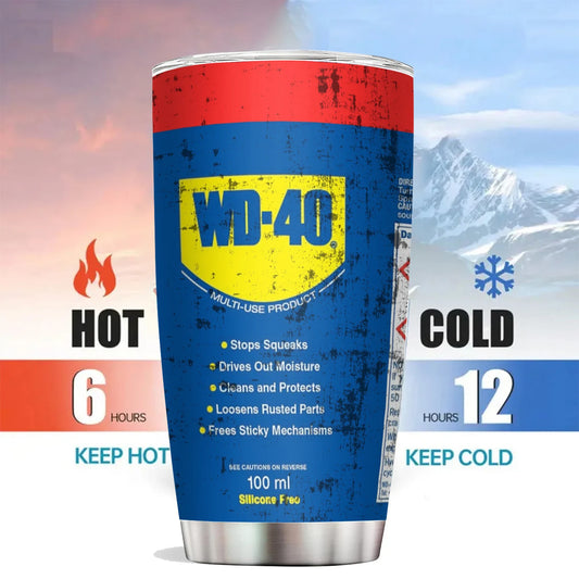 20Oz WD40 Stainless Steel Vacuum Tumbler Double Wall Insulated STP Engine Oil Filter Print with Straw and Lid Cold Hot drink cup
