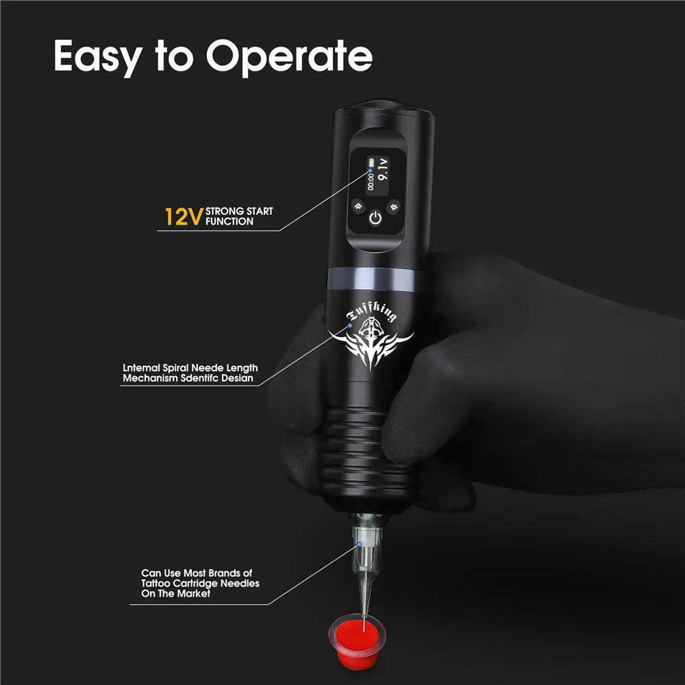 Portable Tattoo Machine Kit With 1600mAh Lithium Battery Power Digital LED Display Power Wireless Tattoo Machine Pen Set