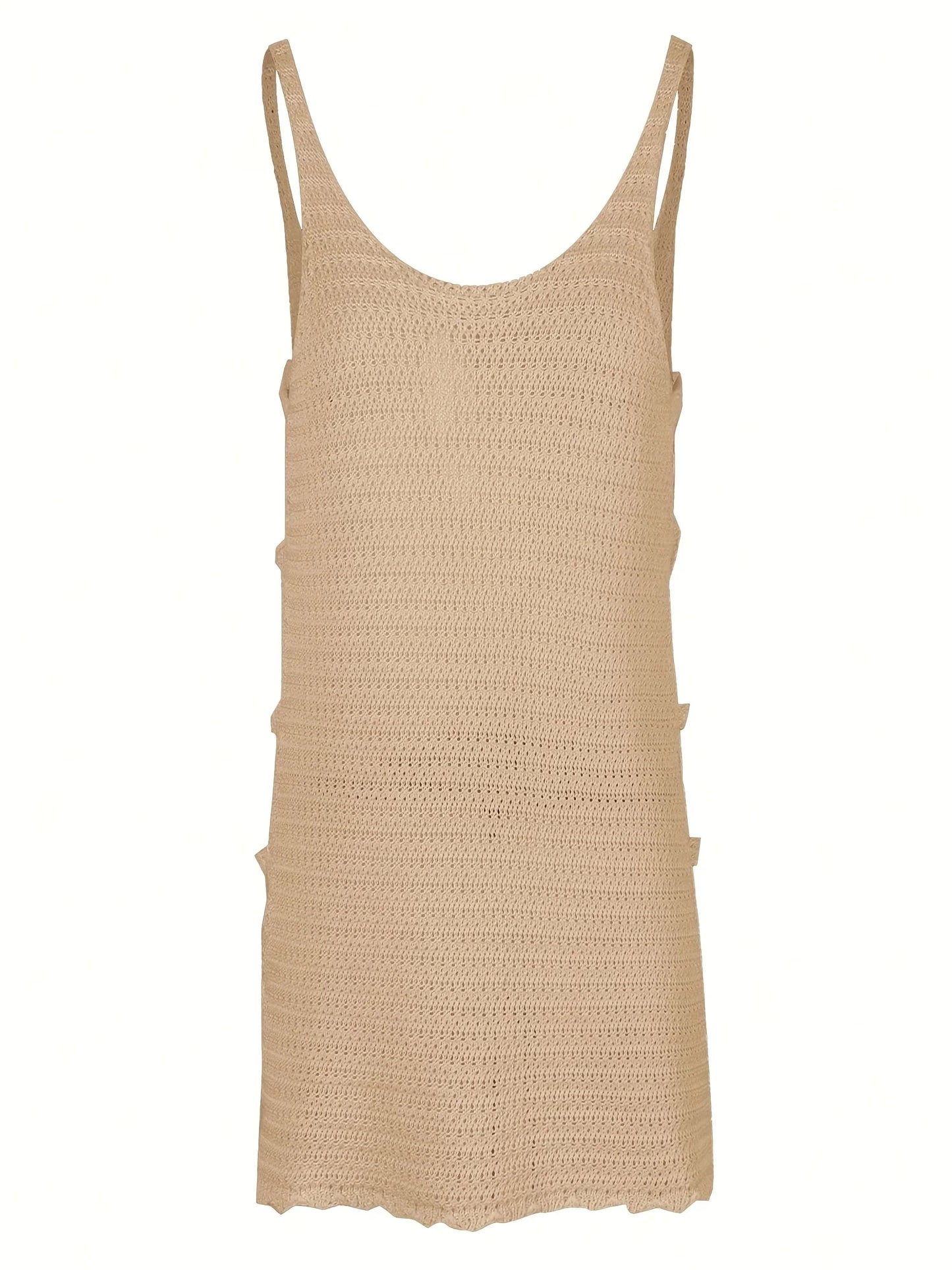 Sexy U Neck Sleeveless Knit Horizontal Stripes Side Cut Out Beach Vacation Dress 2025 Summer Beachwear Women's Mini Dresses K90