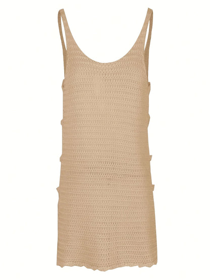 Sexy U Neck Sleeveless Knit Horizontal Stripes Side Cut Out Beach Vacation Dress 2025 Summer Beachwear Women's Mini Dresses K90