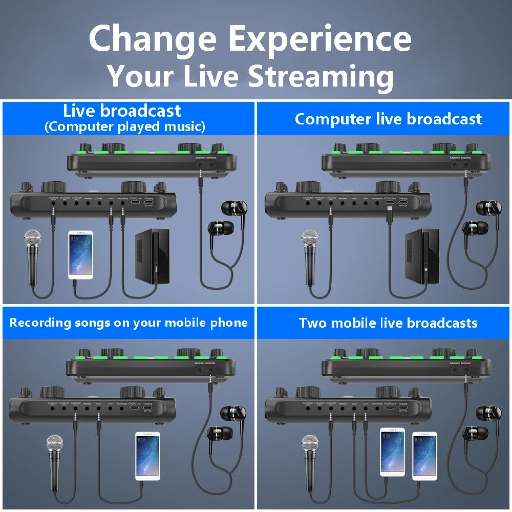 X60 Sound Mixer Board Live Sound Card for Live Streaming Voice Changer Sound Card with Effects Audio Mixer