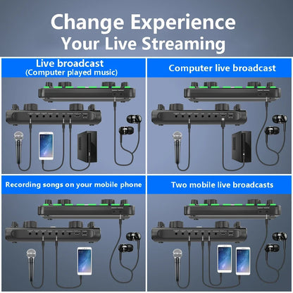 X60 Sound Mixer Board Live Sound Card for Live Streaming Voice Changer Sound Card with Effects Audio Mixer
