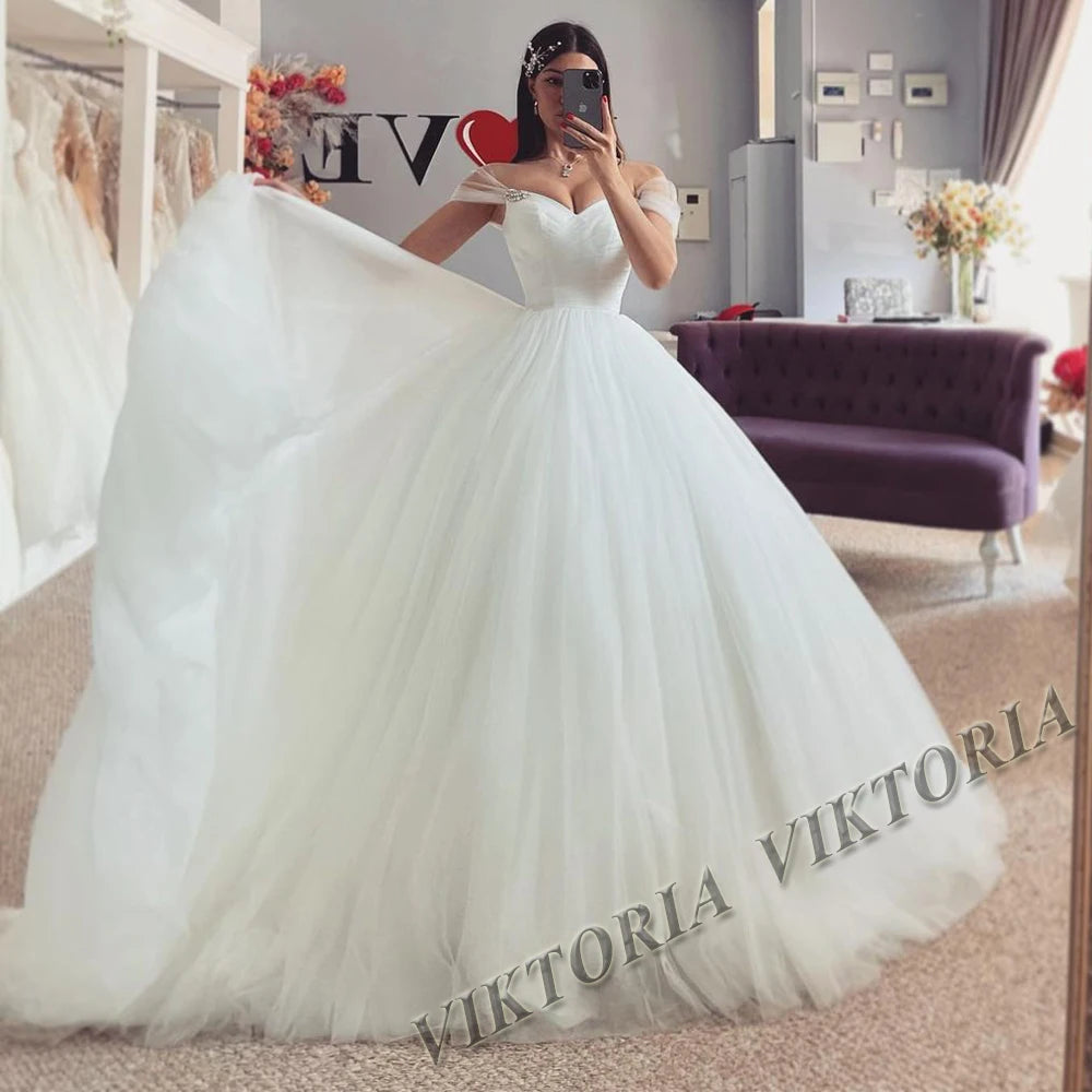 VIKTORIA Fashionable A-line Wedding Dresses for Women Sweetheart Long Sleeves Pleat Appliques Zipper Robe De Soiree De Mariage