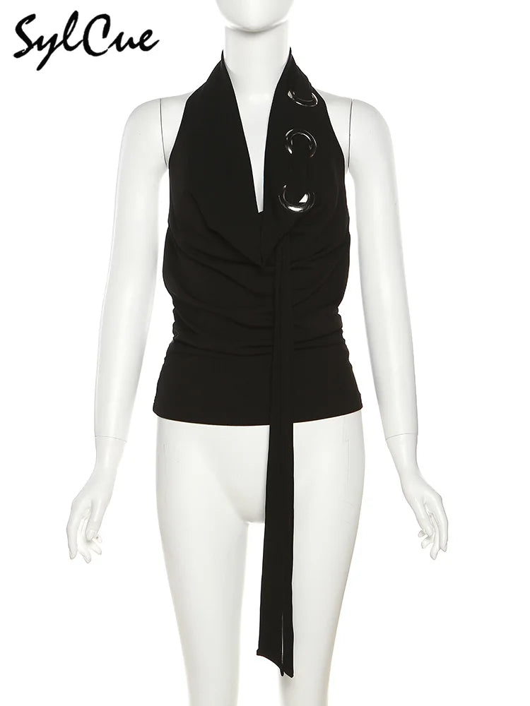 Nibber 2026 Loose Casual All-match Simple Black Sexy Metal Hot Confident Summer Travel Cool Soft Breathable Women's Halter Vest