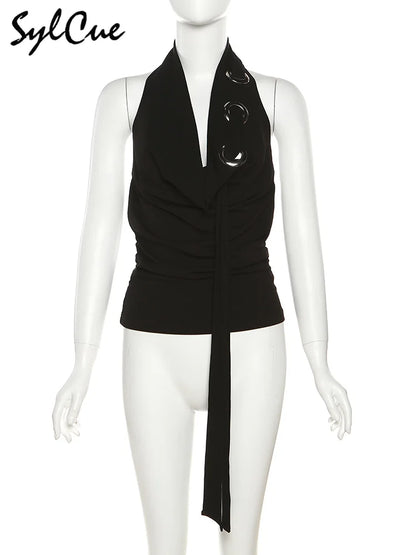 Nibber 2026 Loose Casual All-match Simple Black Sexy Metal Hot Confident Summer Travel Cool Soft Breathable Women's Halter Vest