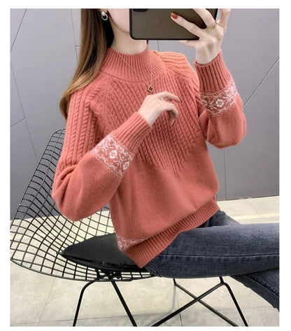 2024 Fashion Basic Autumn Winter Merino Wool Sweater Mock Neck Cashmere Pullover Solid Color Soft Long Sleeve Clothing Tops