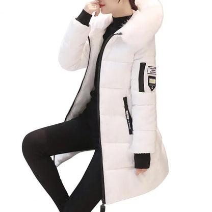 2025 Women Winter Cotton Coat Thickened Padded Stuffed Hooded Mid Length Warm Winter Coat Solid Color Slim Fit Lady Down Coat