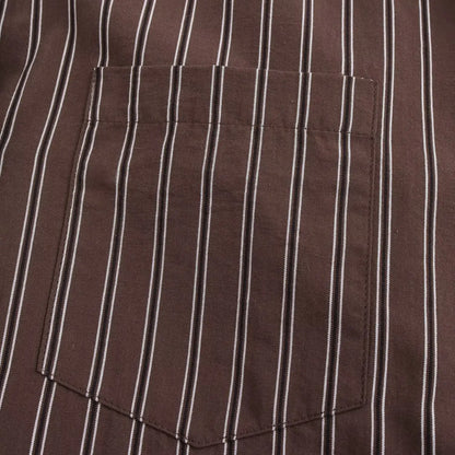 EDSA Women Brown Batwing Stripe Shirt Long Sleeves with Cuffs Patch Pockets Button-up Front for Office Lady Blouse
