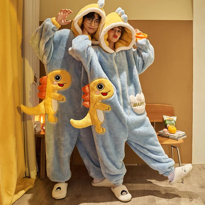 Kigurumi Adults Winter Sleepwear Women Men Pajamas Animal Onesie Thicken Couples Pijamas Cartoon Night Wears For Women Homewear