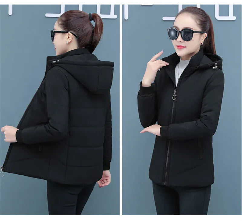 2025 New Women Add Velvet Cotton Jacket Female Winter Fleece Warm Hood Fashion Coat Ladies Down Padded Jackets M- 5XL Coat