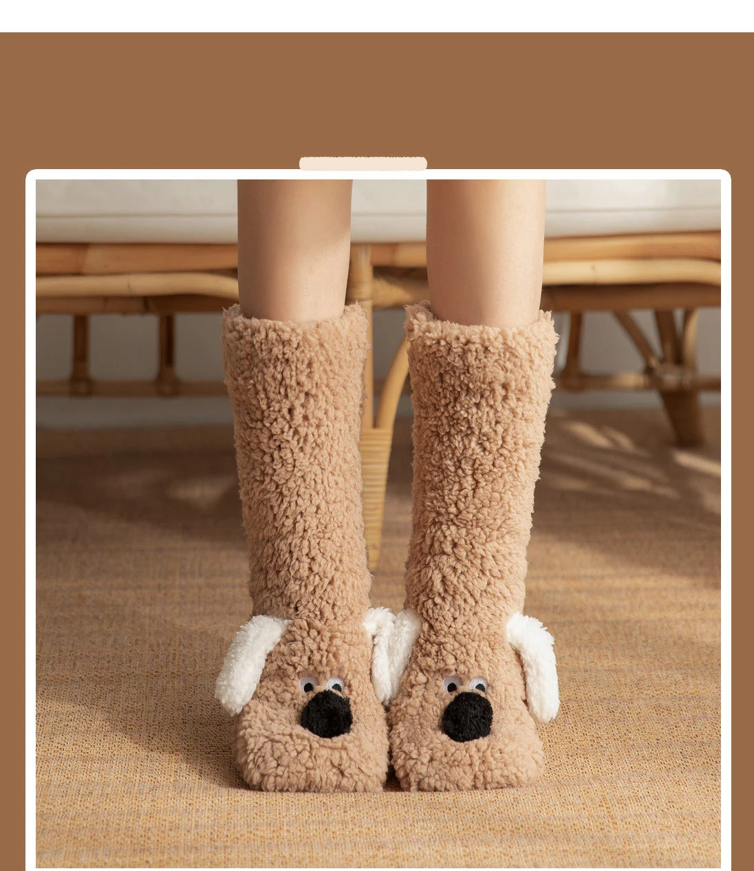 Fuzzy Fluffy Sock Women Cartoon 3D Dog Winter Warm Plush Non slip Home Sleeping Soft Female Floor Thermal Funny Slipper Sock