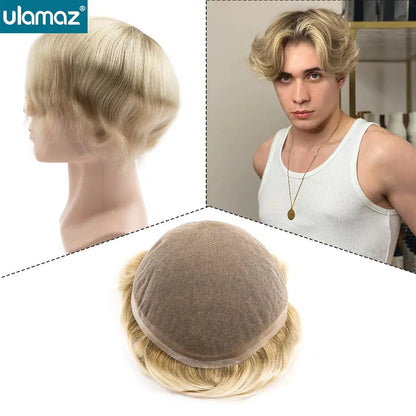 French Lace Wigs for Men Bleach Knots Lace Front Toupee Man Wig Full Lace Male Hair Prosthesis Natural Human Hair Lace Men's Wig