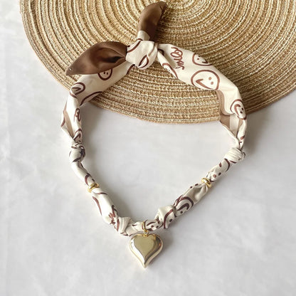 Women’s Fashion Scarf Necklace with Large Stainless Steel Heart Pendant Stackable Bandana Jewelry