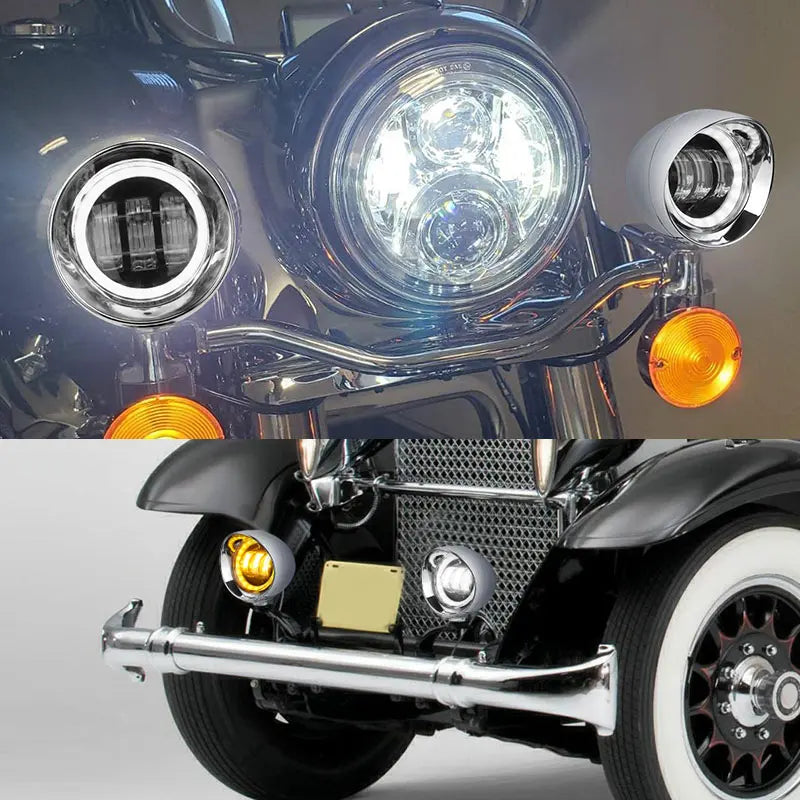 Motorcycle LED Spot Driving Light Dual Color Headlight Auxiliary Spotlight Lamp ATV Scooter Moto Fog Light for Honda Kawasaki
