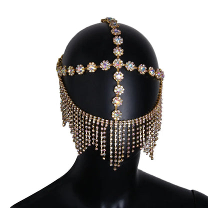 Charms Sexy Rhinestone Tassel Masquerade Face Jewelry For Women Facial Accessories Banquet Party Mask Full Face Chain Decoration