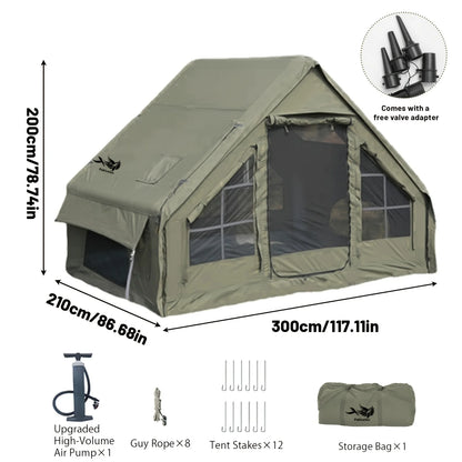 Large Inflatable Camping Tent with Skylight, Quick Air-Flow & Breathable Mesh Design, Summer Glamping Hot Tents for Ca