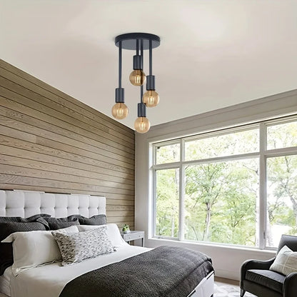 1Pc black modern 4 E27 bulb base ceiling light, suitable for bedroom, kitchen, hallway, corridor chandelier(without bulb)