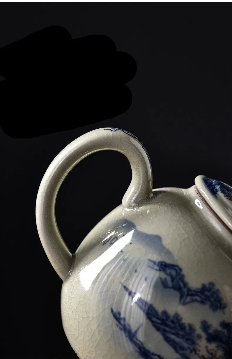 200ML Chinese Ceramic Teapot Ru Kiln Ice Crack Glaze Can Raise Tea Kettle Handmade Porcelain Teaware Household Tea Pots