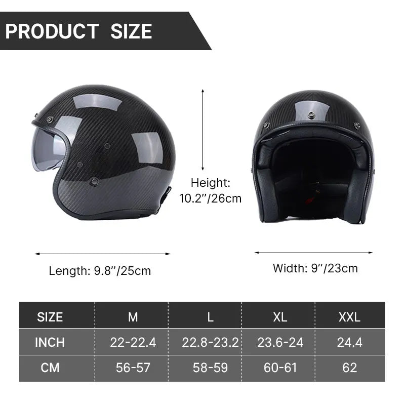 Durability 3K Carbon Fiber Black Gold Open Face Electric motorcycle Helmet for Man Woman DOT-Approved Enhance Riding Experience