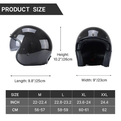 Durability 3K Carbon Fiber Black Gold Open Face Electric motorcycle Helmet for Man Woman DOT-Approved Enhance Riding Experience