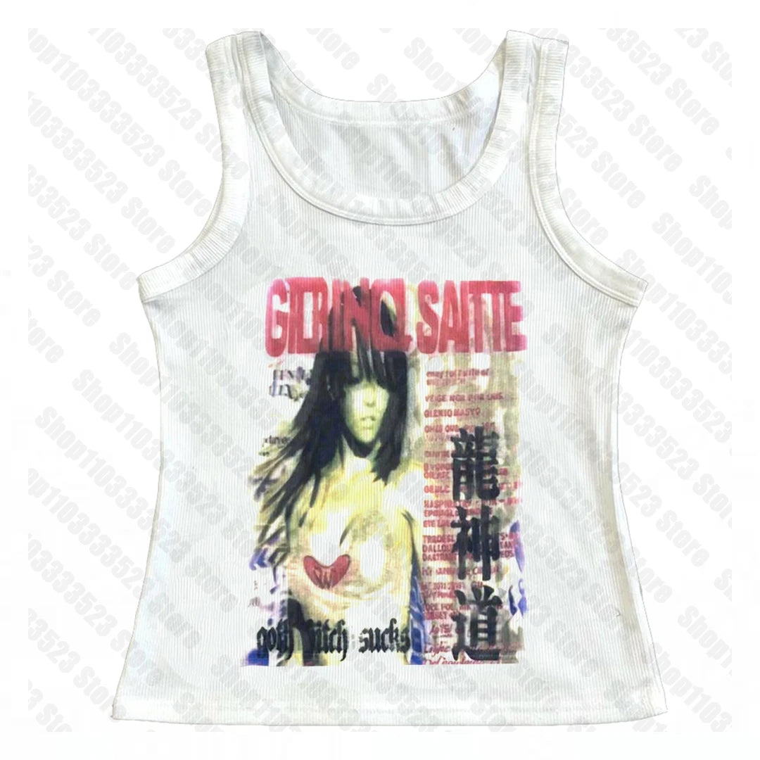 Y2k Style Fashion T-shirts Summer Gothic Slim 2000s Vintage Graphic T-shirts Punk Women Short Sleeve Sexy Streetwear T-shirts