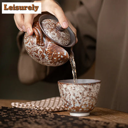 190ml Retro Flower Gilded Silver Hand Grasping Pot Old Rock Mud Treasure Bottle Pot Coarse Pottery Filter Kettle Kung Fu Teaset