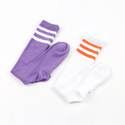 Middle Tube Sock Women Striped Knee High Ladies Japanese Harajuku College Style Cotton Summer Calf Sock Black White Female Gift