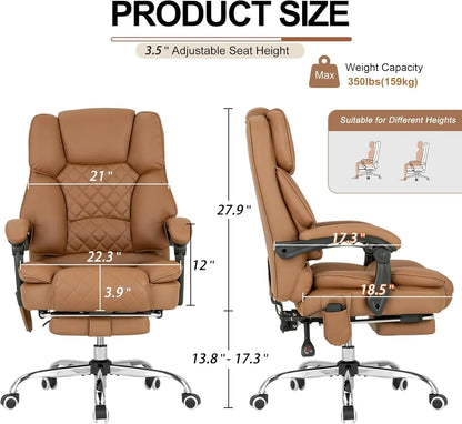 Kneading Massage Executive Office Chair with Heated,90-135° Reclining with Footrest,Ergonomic Desk Chair,Diamond-Stitched Cushio