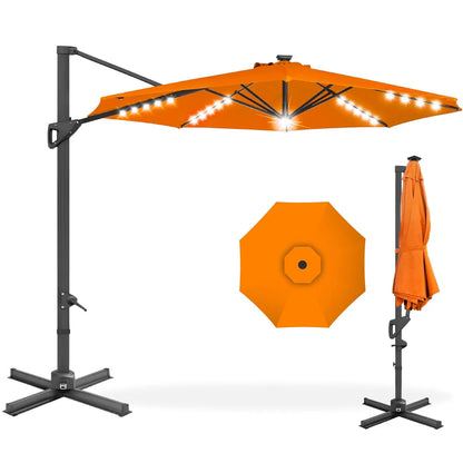 10ft Solar LED Cantilever Patio Umbrella, 360-Degree Rotation Hanging Offset Market Outdoor Sun Shade for Backyard,, Customized