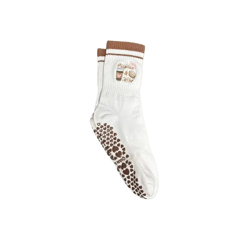 European sizes 36-43, 1 Pair of Heart-Shaped Lace Embroidered Yoga Socks, Mid-Calf Length, for Women