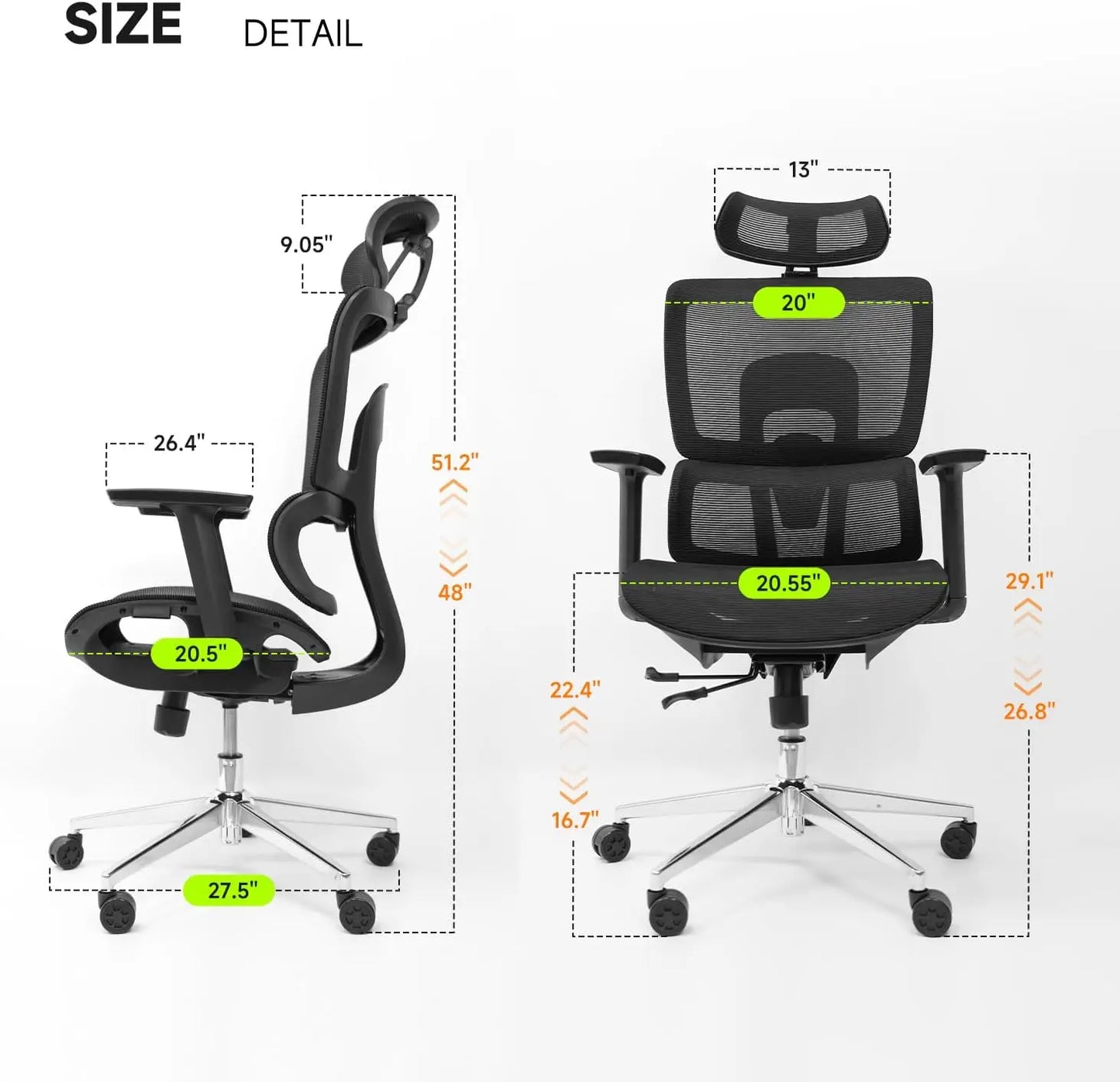 Office Ergonomic Chair for Big and 6'5" Tall Max,400Lbs Computer Desk Heavy-Duty Office Gaming Chair with High-Back Design EC20