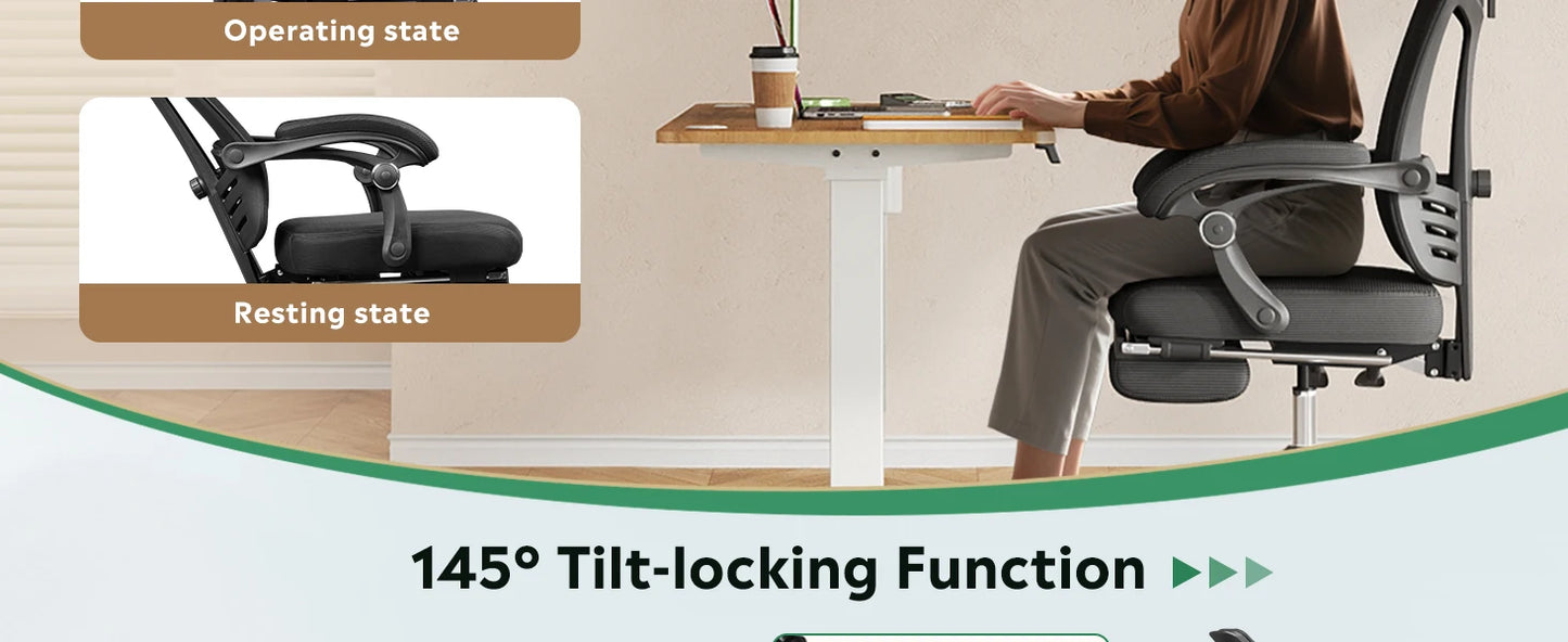 Ergonomic Mesh Office Desk Chair with Footrest, Comfrotable Big and Tall Reclining Computer Chair with Adjustable Lumbar