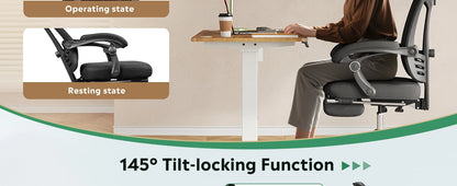 Ergonomic Mesh Office Desk Chair with Footrest, Comfrotable Big and Tall Reclining Computer Chair with Adjustable Lumbar