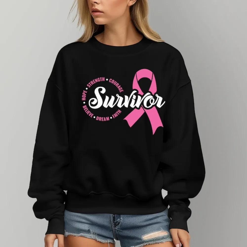 Cancer Survivor Sweatshirt Cancer Fighter Pink Ribbon Breast Cancer Fighter Hoodie Fit Youth Sports Outdoor Wear