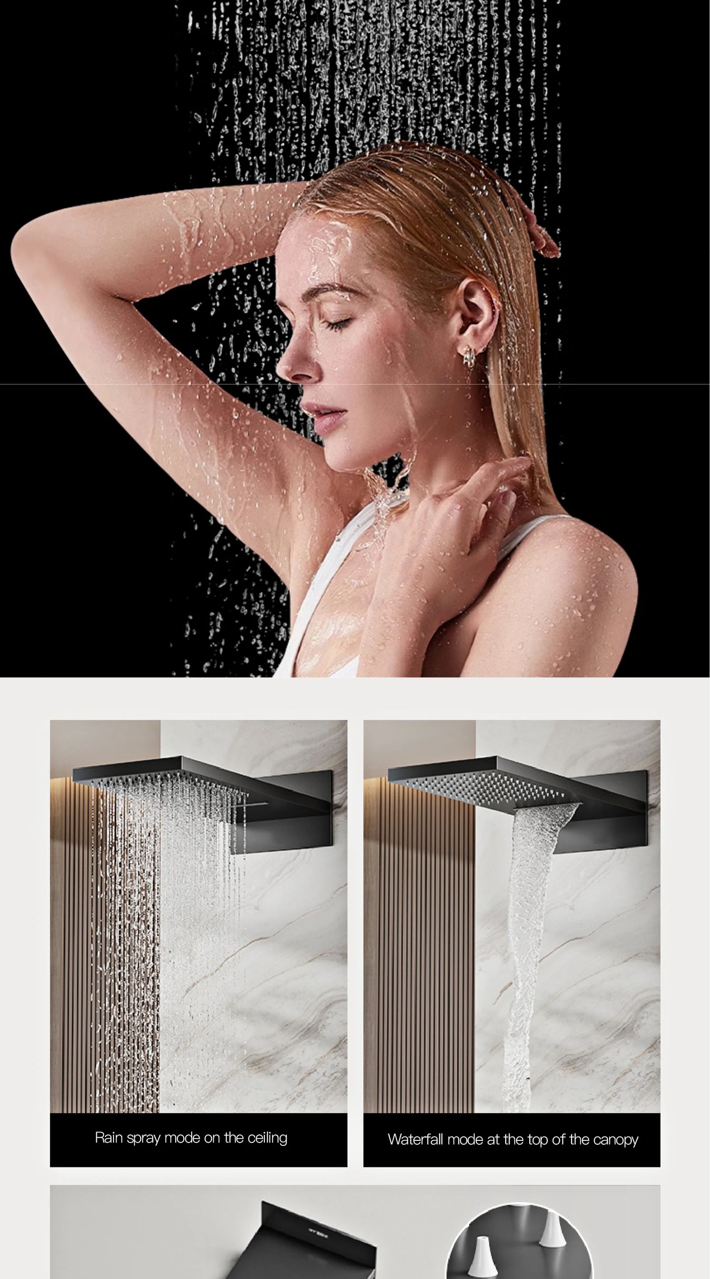 Luxury brass gun gray wall mounted shower system, wall mounted design with constant temperature LED digital display bathroom Tap