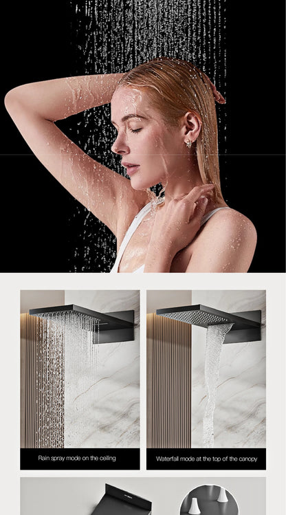 Luxury brass gun gray wall mounted shower system, wall mounted design with constant temperature LED digital display bathroom Tap