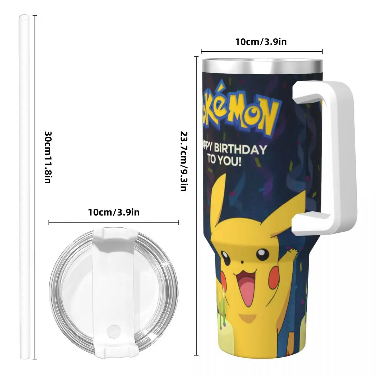 Stainless Steel Tumbler Pikachu Happy Birthday Thermal Mug Insulated Cold Drink Mugs Cup Beach Design Water Bottle