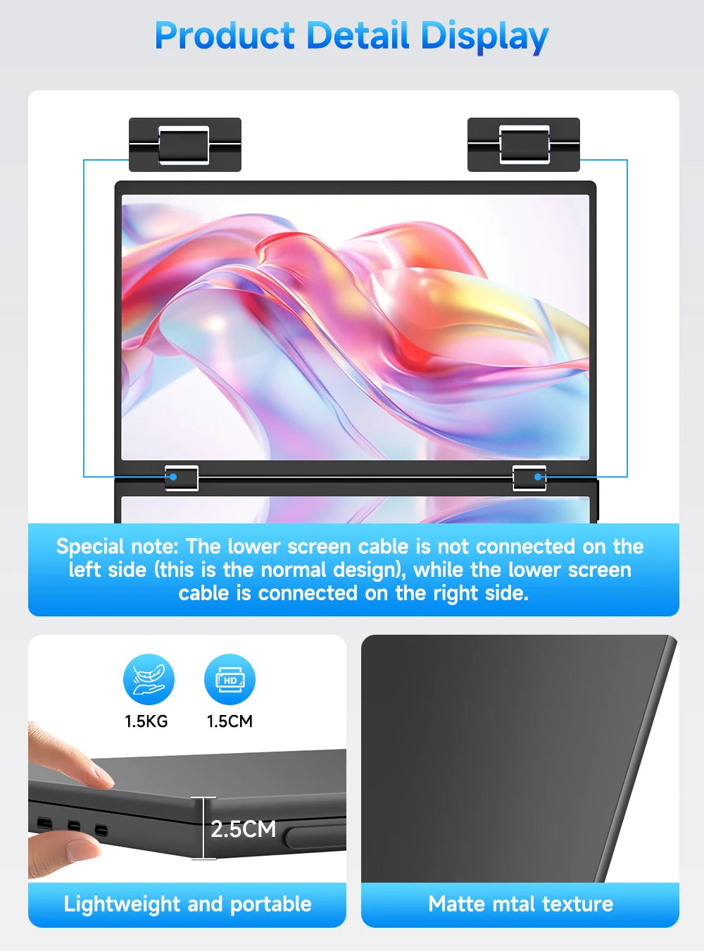 UPERFECT 15.6" Stacked Foldable Dual Monitor FHD 100% SRGB Laptop Screen Extender IPS HDR Travel Portable Monitor for Laptop PC Windows Mac OS Built-in Kickstand