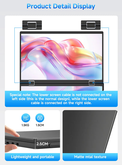 UPERFECT 15.6" Stacked Foldable Dual Monitor FHD 100% SRGB Laptop Screen Extender IPS HDR Travel Portable Monitor for Laptop PC Windows Mac OS Built-in Kickstand