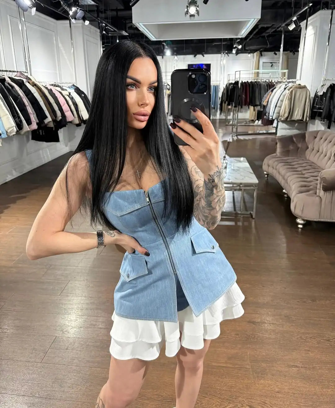 Sleeveless Sling Denim Vest Street Zippers Backless Off Shoulder Pocket Women Tank Top 2026 New Spring Summer Lady Crop Tops
