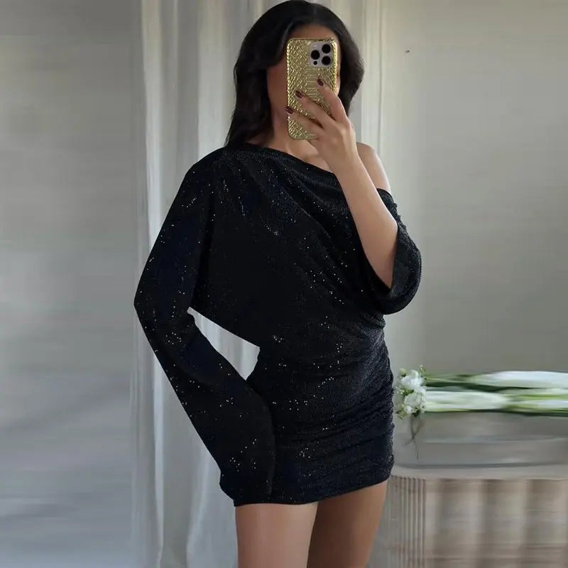 Chic Sequin V-neck Dress Women Sexy Sleeveless Pleated Waist-cinched Empire Dresses Elegant Party Spring New Lady Gown 2026