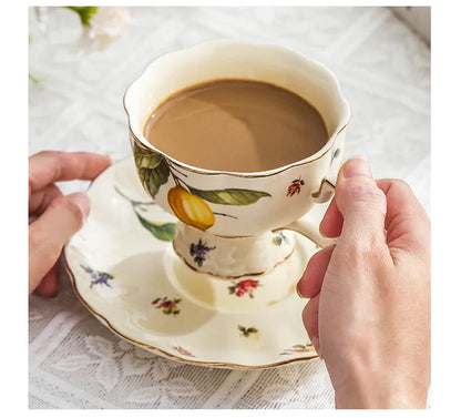 Vintage Lemon Teapot Coffee Cup and Saucer Set Beautiful Coffee Mug Modern Set Tania Bulhoes Luxury Design Cup
