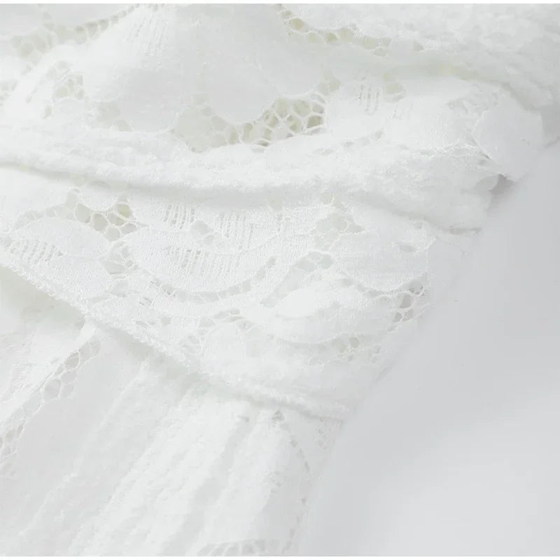 White Sexy Lace Flare Sleeve Dress Off Shoulder Slim Maxi Dresses Women 2024 Female Hollow Out Mermaid Floor Length Elegant Robe