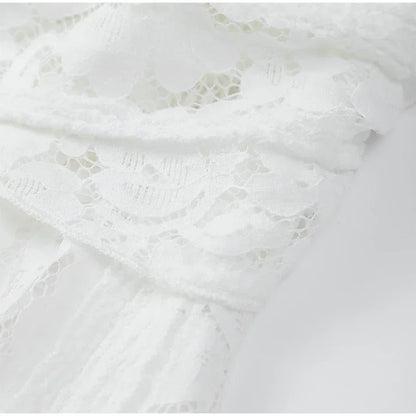 White Sexy Lace Flare Sleeve Dress Off Shoulder Slim Maxi Dresses Women 2024 Female Hollow Out Mermaid Floor Length Elegant Robe