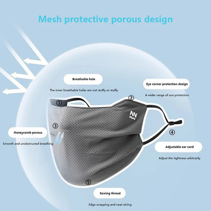 Z. Sun Protection Face Mask For Men Reusable Breathable UV Face Shield Solid Color Washable Face Mask Summer Cycling Face Mask