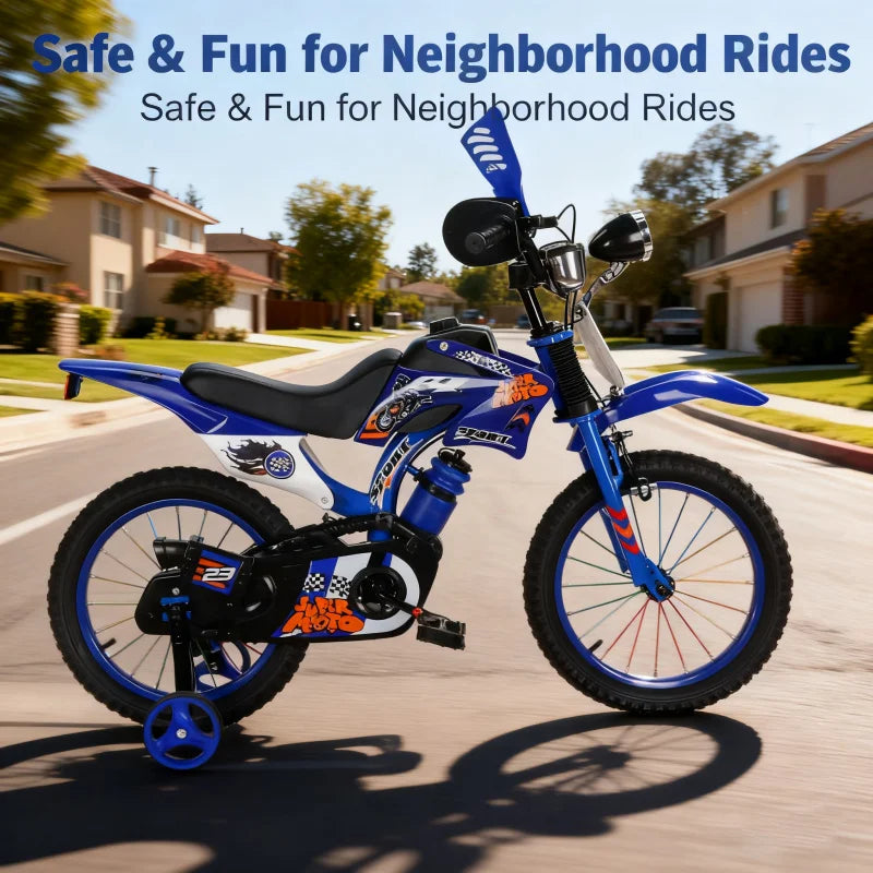 Blue Children's Off-Road Motorcycle Bicycle Pedal Bike with Headlamp Boys And Girls 12-16 Inch Cro