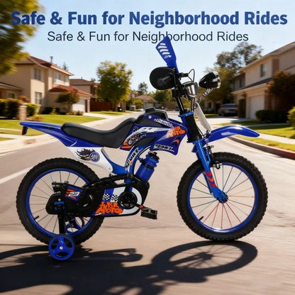 Blue Children's Off-Road Motorcycle Bicycle Pedal Bike with Headlamp Boys And Girls 12-16 Inch Cro