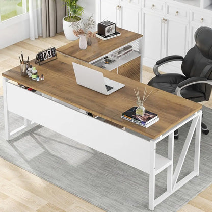 L Shaped Desk with Drawer,63" Executive Computer Desk and lateral File Cabinet, 2 Piece Home Office Furniture for, Customized