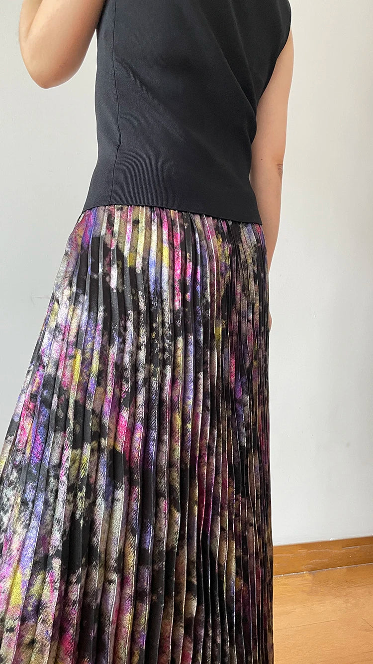 Polished Luster Lurex Midi Skirt Women's Shiny Metallic Luxury Pleated Skirt 2025 New In Boutique Clothing