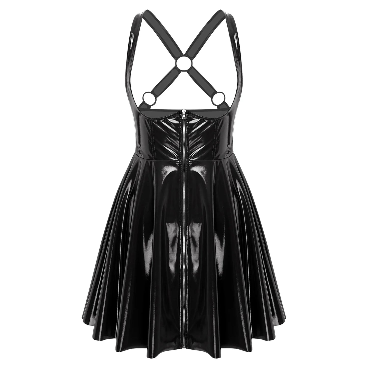Gothic Punk Women Wet Look Latex Leather Dress Sleeveless Front Cut Out Cups Bodycons Dress Sexy Raves Party Nightclub Clubwear